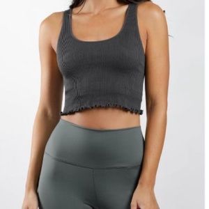 Ribbed Lettuce Cropped Tank